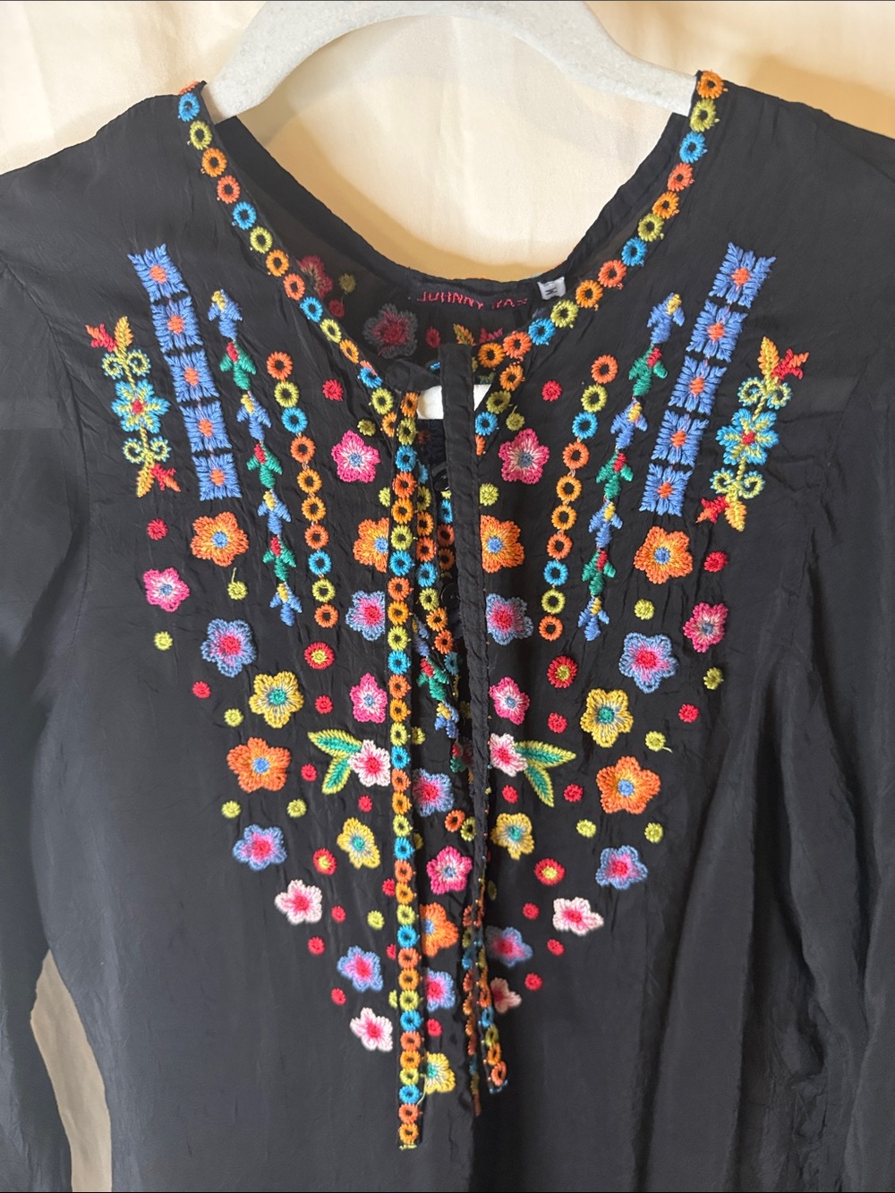 Johnny Was Black Floral Embroidered Tunic with Multicolor Accents - Picture 3 of 4